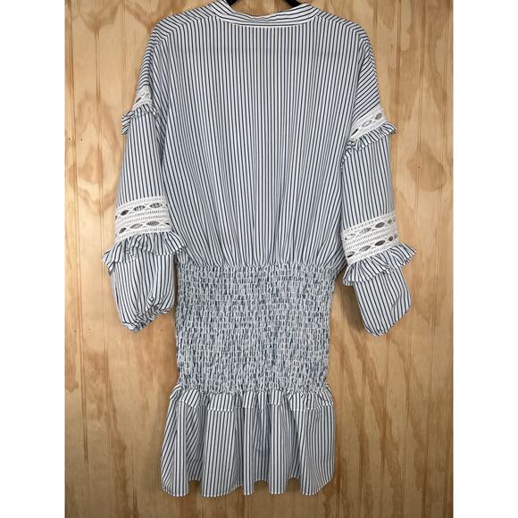 Central Park West Claudia Smocked Waist Boho Chic Blue White Stripe Dress Small - Picture 4 of 10